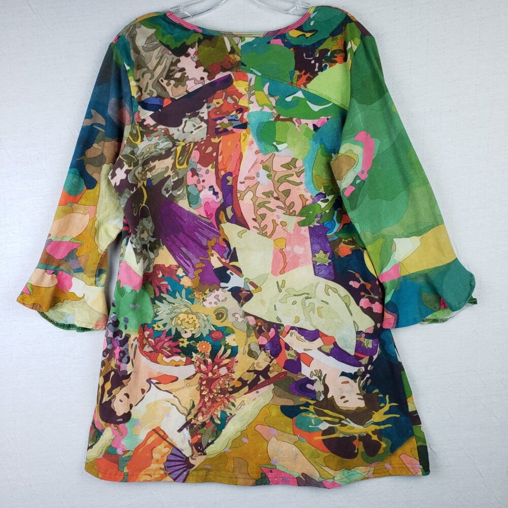 Parsley & Sage Tunic Top Art-to-Wear Colorful Print Abstract Geisha Boho size M - Picture 5 of 8